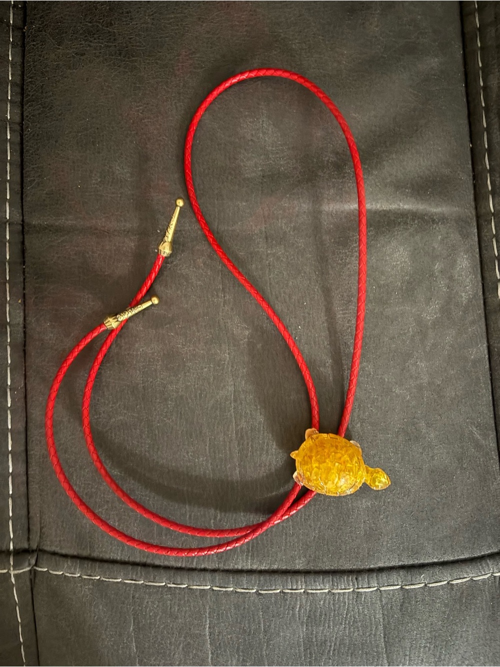Red Western Bolo Tie with Gold Turtle Slide